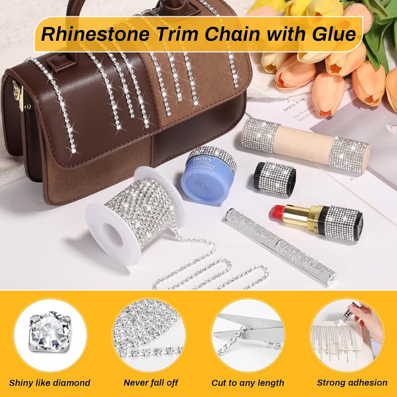 LifeisLuck Crystal Rhinestone Close Chain Trim with B7000 Jewelry Glue, 11 Yards 4MM Silver with Clear Beads B-7000 Glue Rhinestones Chain for Crafts Sewing DIY Jewelry Wedding Decoration Sewing Beaded Trim - Image 2